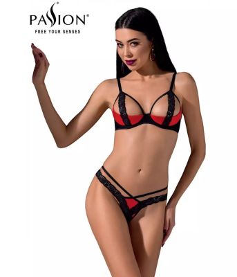 Комплект білизни відкритий Passion FEMMINA чорний з червоним оздобленням, S/M