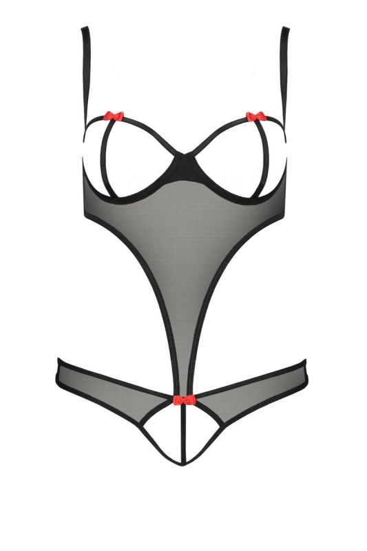 Боді відкрите із декоративними бантиками Passion HEIDI чорний, S/M вид 6