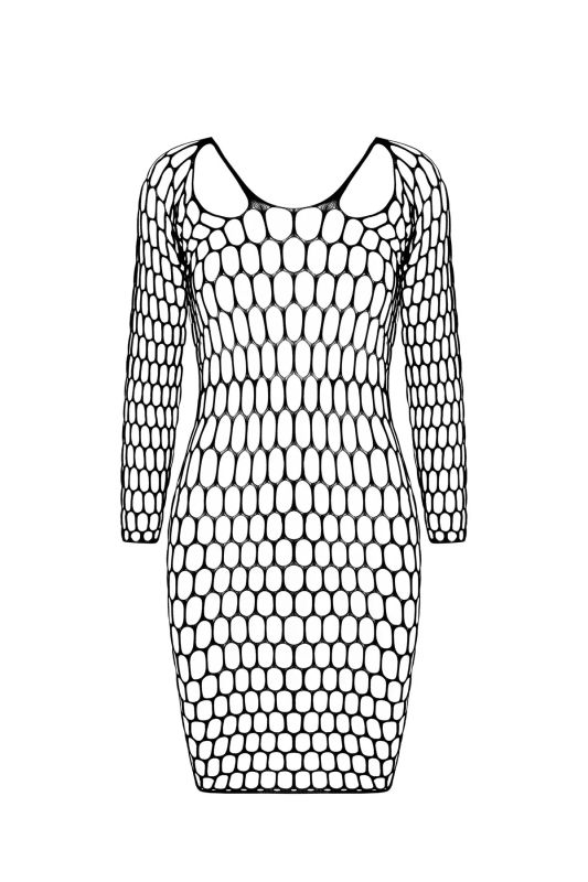 Платье крупная сетка с глубоким декольте и длинными рукавами BS093 черный вид 5