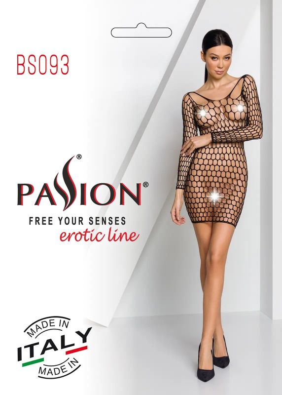 Сукня велика сітка з глибоким декольте та довгими рукавами Passion BS093 чорний вид 6