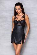Пеньюар із екошкіри Passion LOONA CHEMISE чорний, S/M