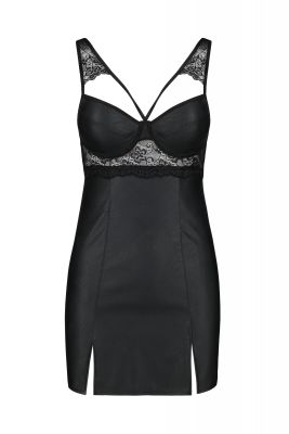 Пеньюар із екошкіри Passion LOONA CHEMISE чорний, S/M