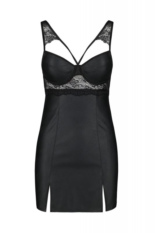 Пеньюар из экокожи LOONA CHEMISE black S/M - Passion вид 4