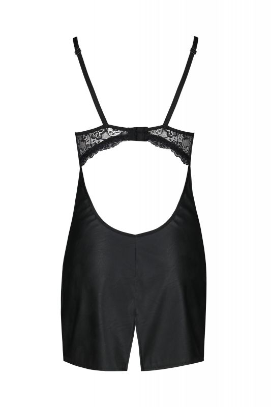 Пеньюар из экокожи LOONA CHEMISE black S/M - Passion вид 5