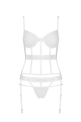 Корсет з пажами для панчох Passion KYOUKA та стрінгами, білий, S/M