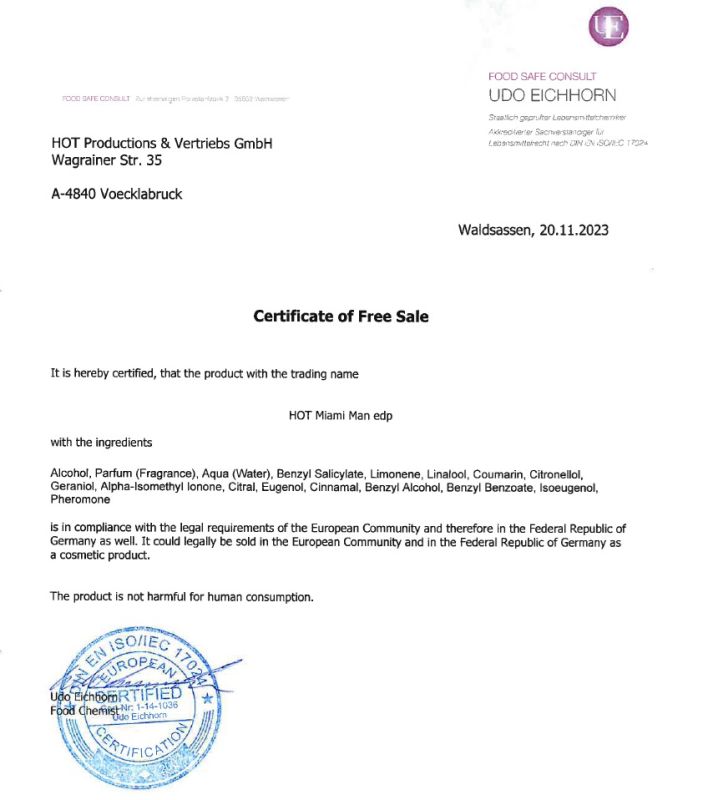 Чоловічі парфуми з феромонами HOT Pheromone Perfume MIAMI men 30 ml вид 4