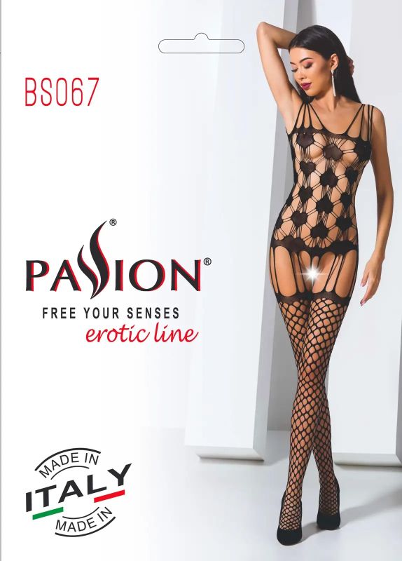 Комбінезон імітація корсета з панчохами Passion BS067 чорний, One Size вид 6
