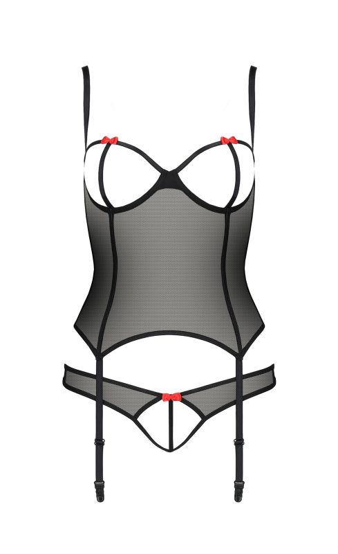 Корсет з відкритими грудьми та трусики HEIDI CORSET black S/M - Passion вид 4