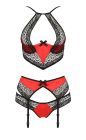 Комплект білизни з поясом для панчох Passion SCARLET чорний з червоними вставками, S/M вид 4