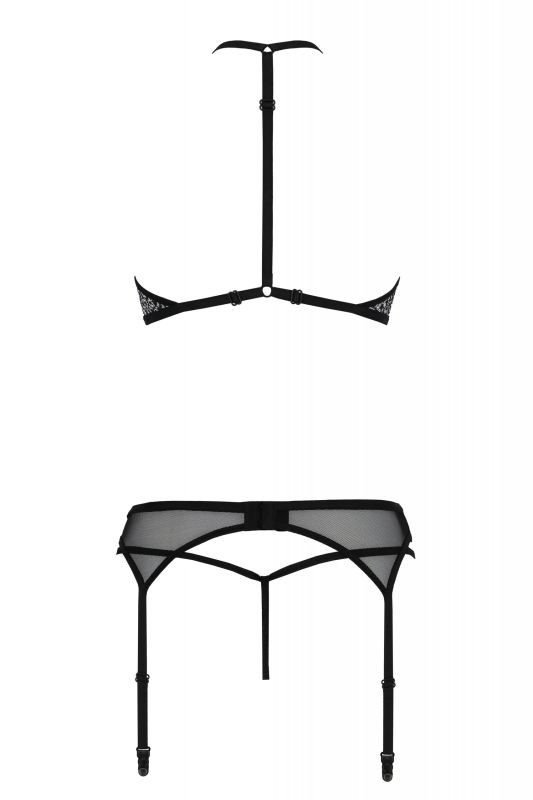 Комплект білизни з поясом для панчох Passion SATARA чорний, S/M вид 5