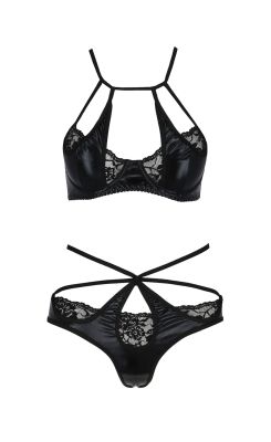 Комплект білизни з декоративними елементами Passion NAVEL чорний, S/M