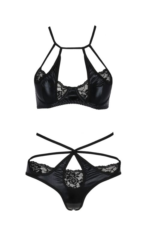 Комплект білизни з декоративними елементами Passion NAVEL чорний, S/M вид 4