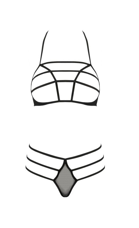 Комплект белья со стреп-лентами RITA SET WITH OPEN BRA black S/M - Passion вид 4