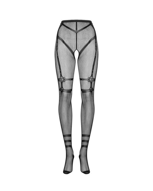 Колготки в мелкую сетку с открытым доступом и узорами S123 Obsessive, черные, One Size вид 7