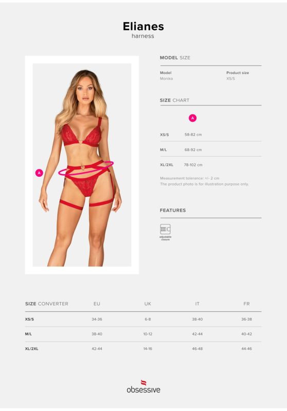 Портупея пояс Obsessive Elianes harness, червона, XS/S вид 10