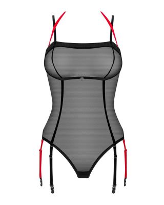 Боді напівпрозоре з пажами для панчох Obsessive Glandez чорне, XS/S