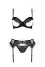 Полупрозрачный комплект белья Passion Kerria с кружевом и открытой грудью, черный, S/M вид 4