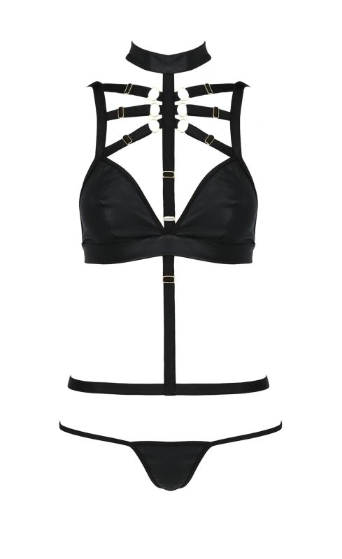 Комплект белья с чокером и стреп-лентами LAMIS SET black S/M - Passion вид 4