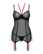 Корсет полупрозрачный XS/S Glandez Obsessive, со стрингами, черный