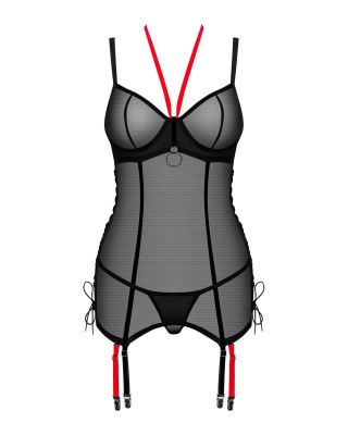 Корсет полупрозрачный XS/S Glandez Obsessive, со стрингами, черный