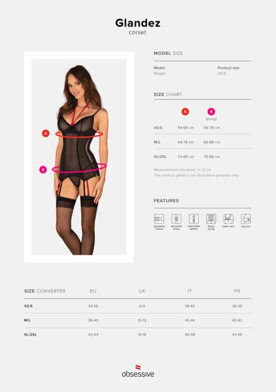 Корсет полупрозрачный XS/S Glandez Obsessive, со стрингами, черный вид 6