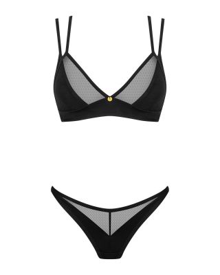 Комплект білизни із вставками із сіточки, Nesari 2-pcs set, чорний, XS/S