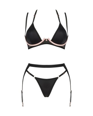 Комплект 3 предмета - лиф, стринги и пояс для чулков Selinne 3-pcs set, черный, XS/S