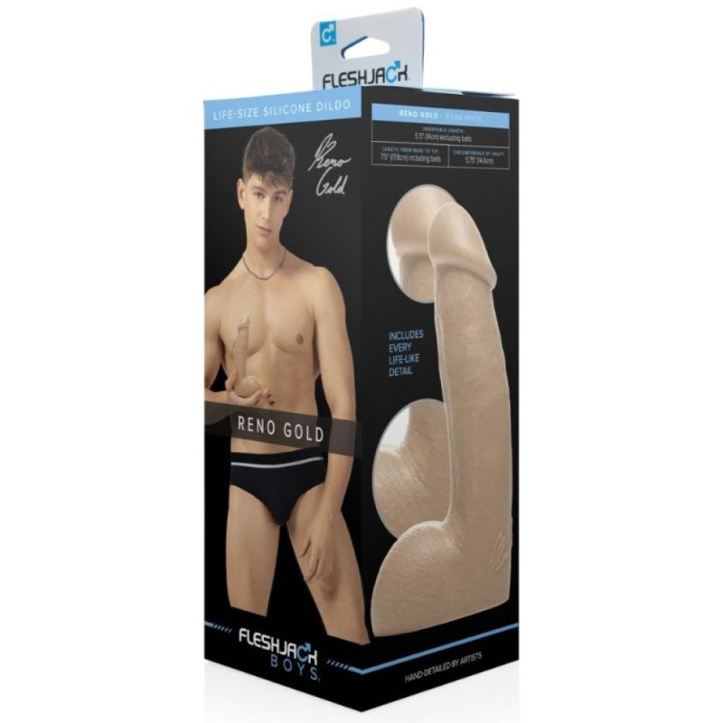 Фаллоимитатор реалистичный Fleshjack Boys Reno Gold Dildo (RP), бежевый, 17.8 см х 4.6 см вид 6