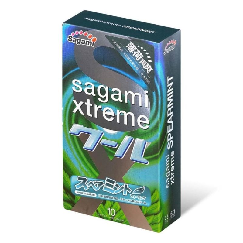 Презервативы латексные Sagami Xtreme Mint, с ароматом мяты (цена за упаковку, 10 штук) вид 2