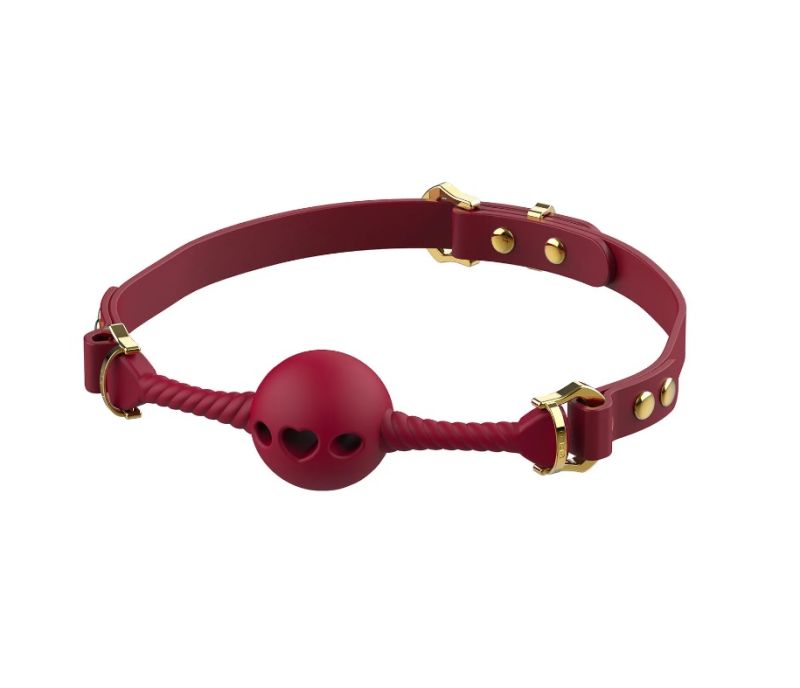 Кляп кулька з отворами у вигляді серця UPKO Desire for Mouth Bondage Collection, червоний вид 4