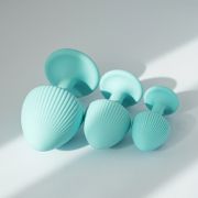 Набор анальных пробок с рельефом UPKO The Mushroom силиконовые, голубые, 3 шт.