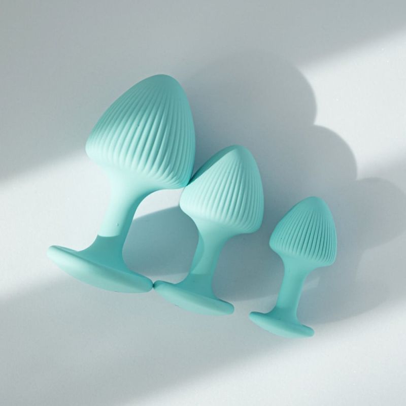 Набір анальних пробок з рельєфом UPKO The Mushroom силіконові, блакитні, 3 шт. вид 3