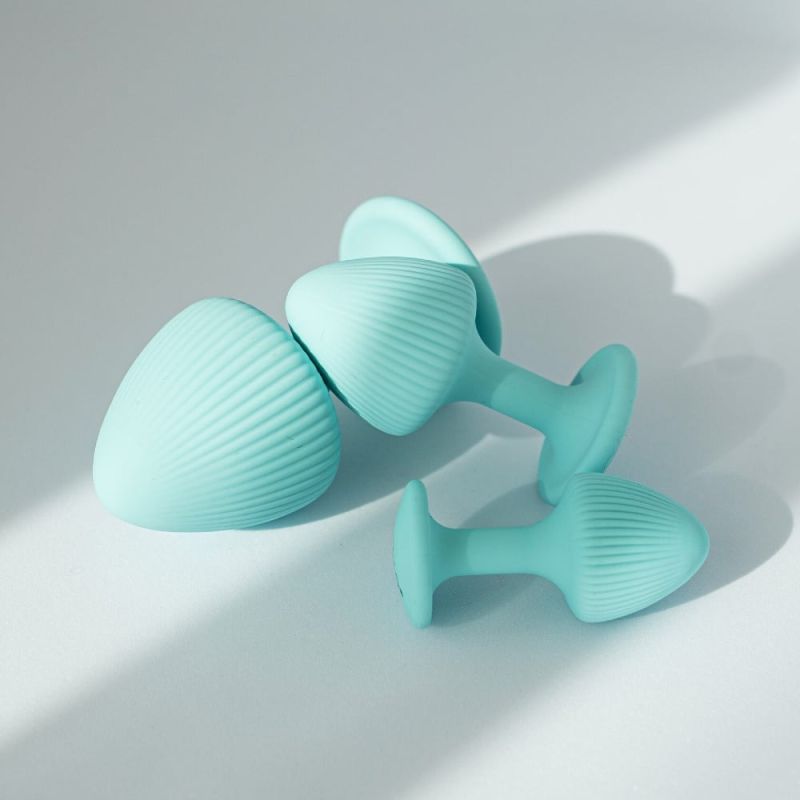 Набір анальних пробок з рельєфом UPKO The Mushroom силіконові, блакитні, 3 шт. вид 5