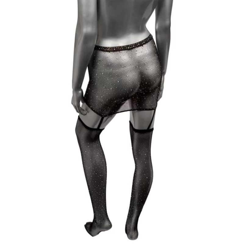 Пояс-спідниця із панчохами у сітку зі стразами Calexotics Garter Skirt Thigh Highs, чорний вид 4