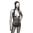Боди-сетка в стразах с капюшоном CalExotic Hooded Deep V Bodysuit, черный вид 5
