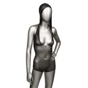 Боди-сетка в стразах с капюшоном CalExotic Hooded Deep V Bodysuit, черный