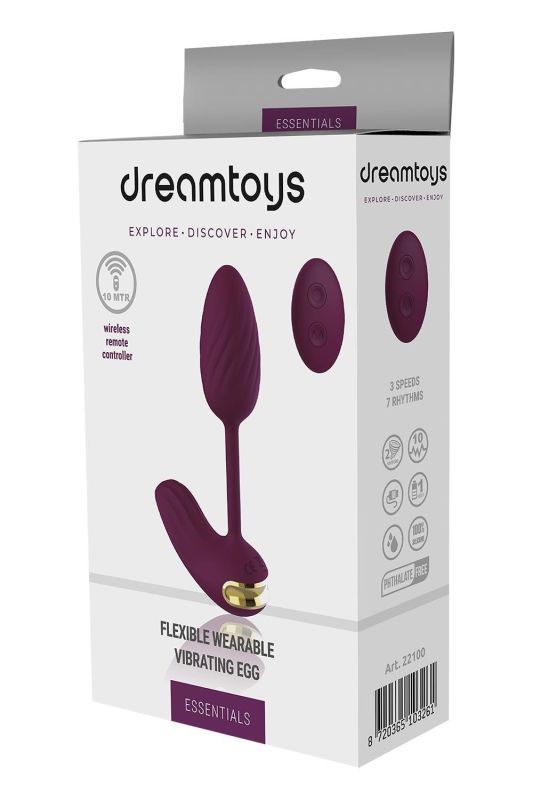 Виброяйцо гибкое с пультом управления Dream Toys Essentials, фиолетовый вид 5