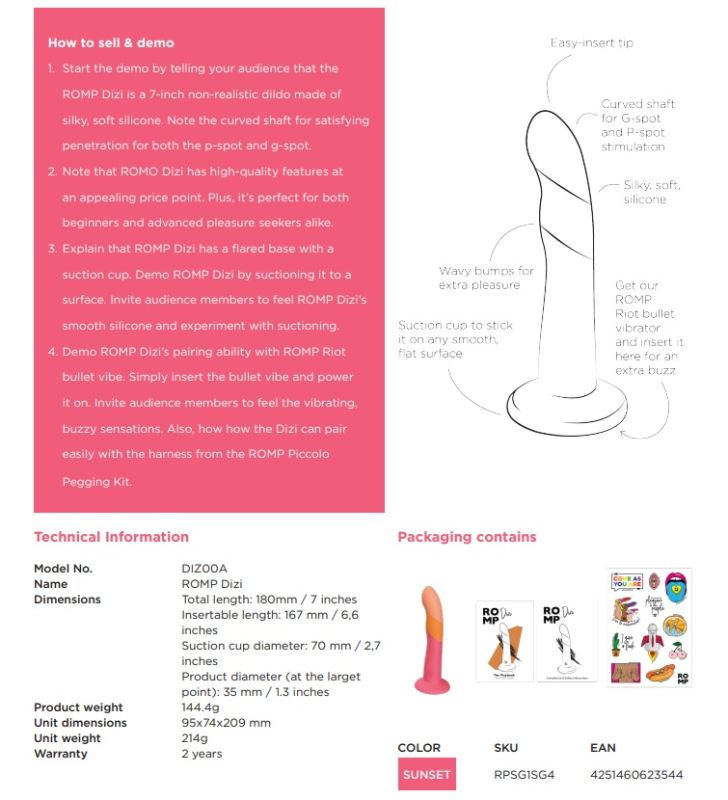 Насадка-фалоімітатор для страпону ROMP Dizi колір градієнт: від червоного до оранжевого вид 18