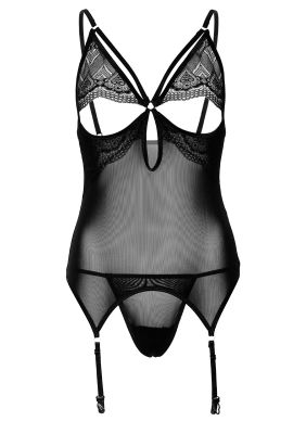 Корсет з підв'язками мереживною Daring Intimates Underboob Cami Garter, зі стрінгами, чорний, S/M