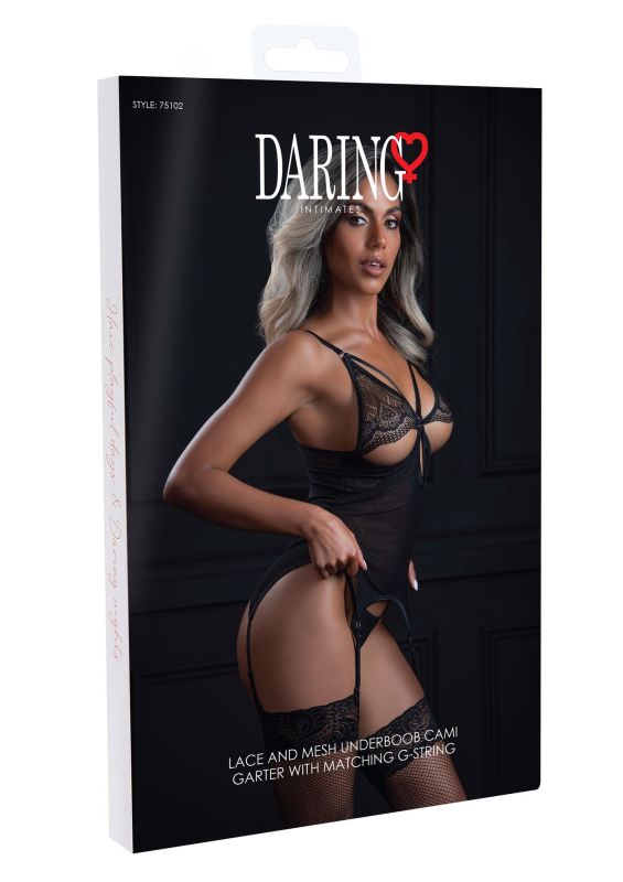 Корсет з підв'язками мереживною Daring Intimates Underboob Cami Garter, зі стрінгами, чорний, S/M вид 7