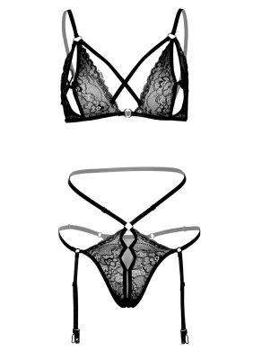 Комплект мереживний з підв'язками для панчіх Daring Intimates, чорний, S/M