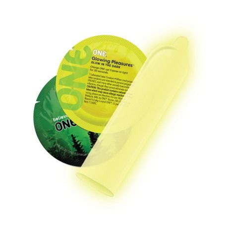 Набор флуоренцетных презервативов ONE Glowing Pleasures светятся в темноте (цена за упаковку,100 шт) вид 7