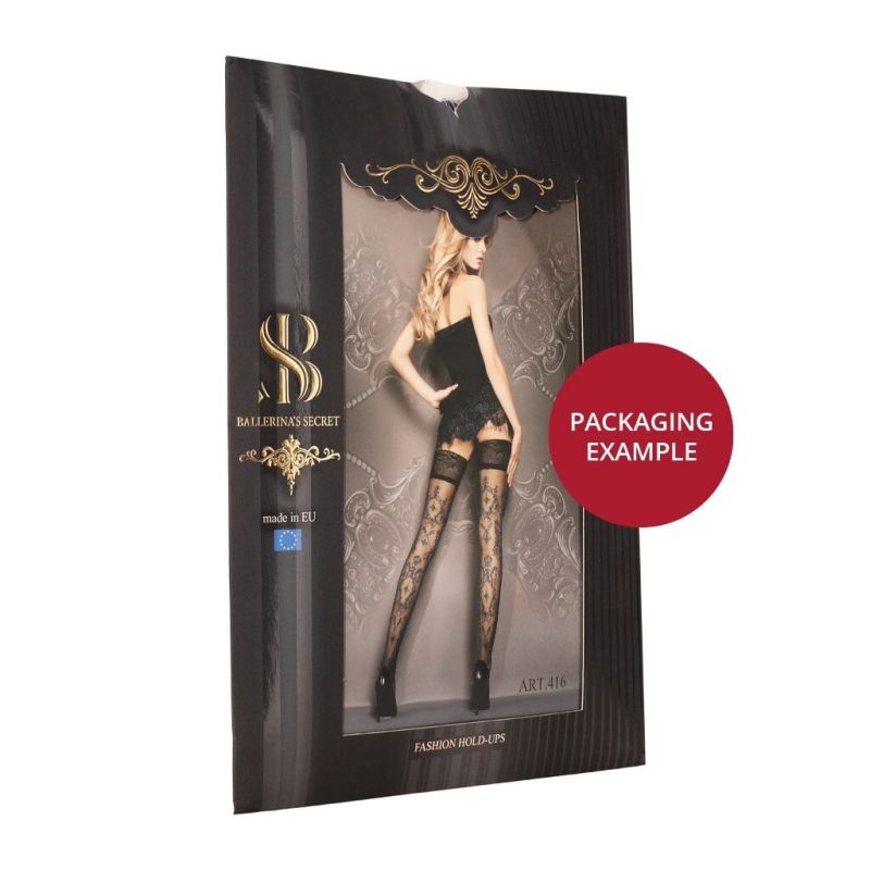 Панчохи Ballerina's Secret з фантазійними візерунками та мереживом на силіконовій основі, чорні, S/M вид 5