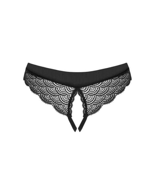 Трусики з відкритим доступом Obsessive Chemeris мереживні, чорні, XS/S вид 6