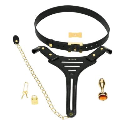 Пояс верности Lockink Sevanda Beg & Ask Chastity Pants с поводком и анальной пробкой, L