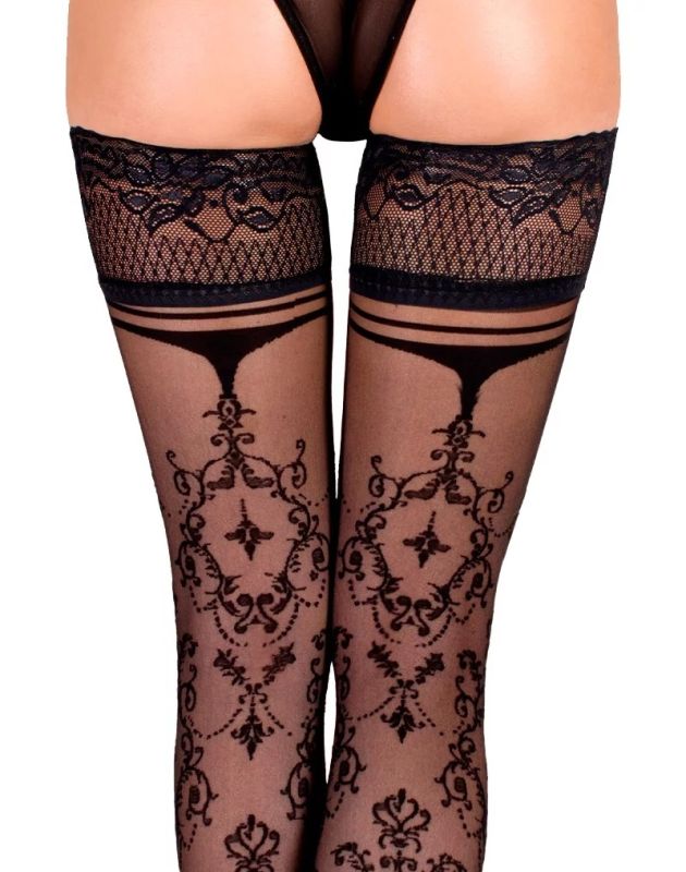 Панчохи на силіконовій стрічці чорні Ballerina's Secret BS113 з візерунком бароко, по всій довжині, S/M вид 8
