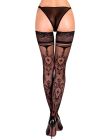 Панчохи на силіконовій стрічці чорні Ballerina's Secret BS113 з візерунком бароко, по всій довжині, L/XL вид 4