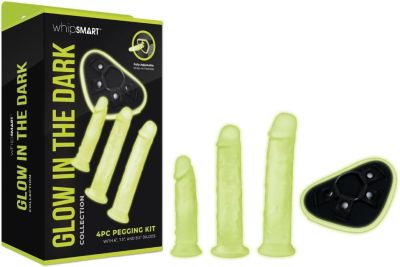 Страпон люмінесцентний Whipsmart Glow in the Dark із 3 насадками, чорний-білий