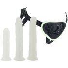 Страпон люминесцентный Whipsmart Glow in the Dark с 3 насадками, черный-белый вид 4