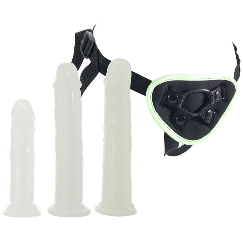 Страпон люмінесцентний Whipsmart Glow in the Dark із 3 насадками, чорний-білий вид 4